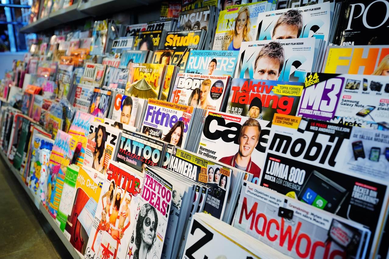 Swedish news stand, mixed magazines